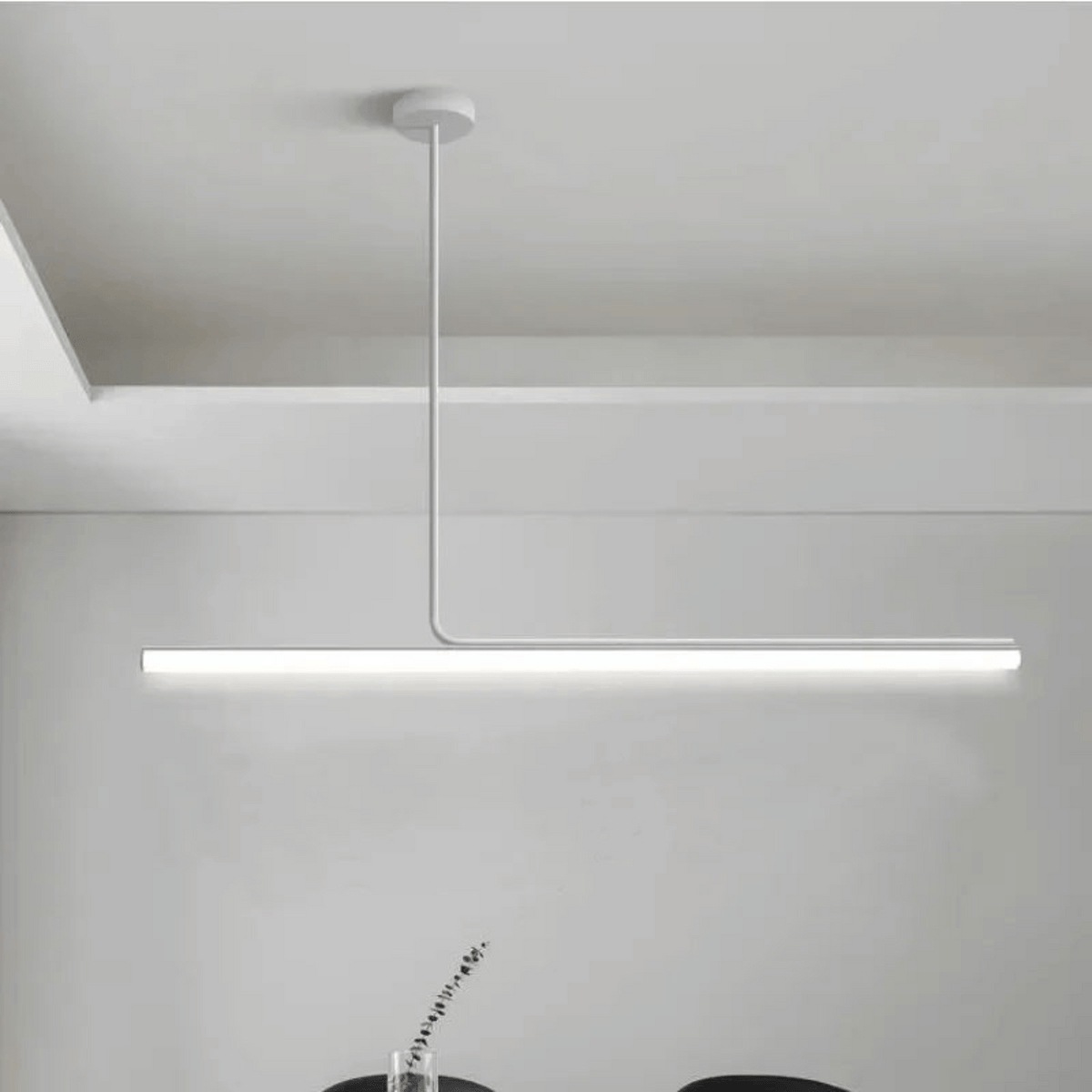 Matte White Nordic Linear LED Pendant, Remote Dimmable