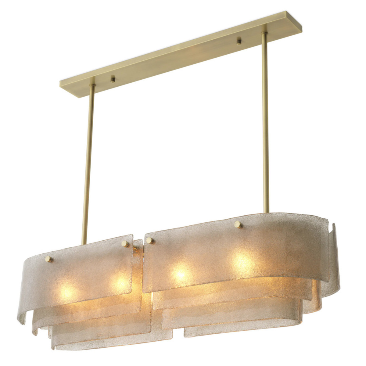 Layered Textured Glass Linear Chandelier, Gold Frame