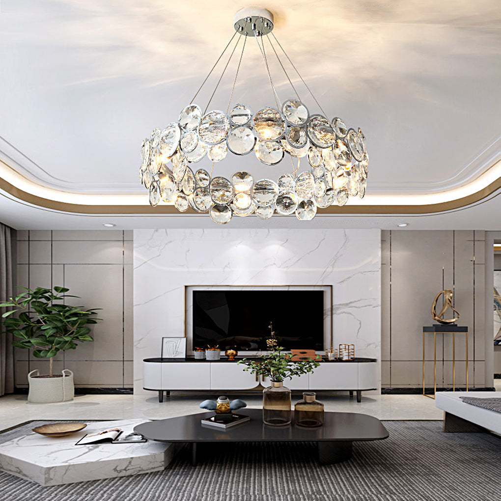 Crystal Bubble Ring Chandelier, Silver Stainless Steel Ceiling Light 3
