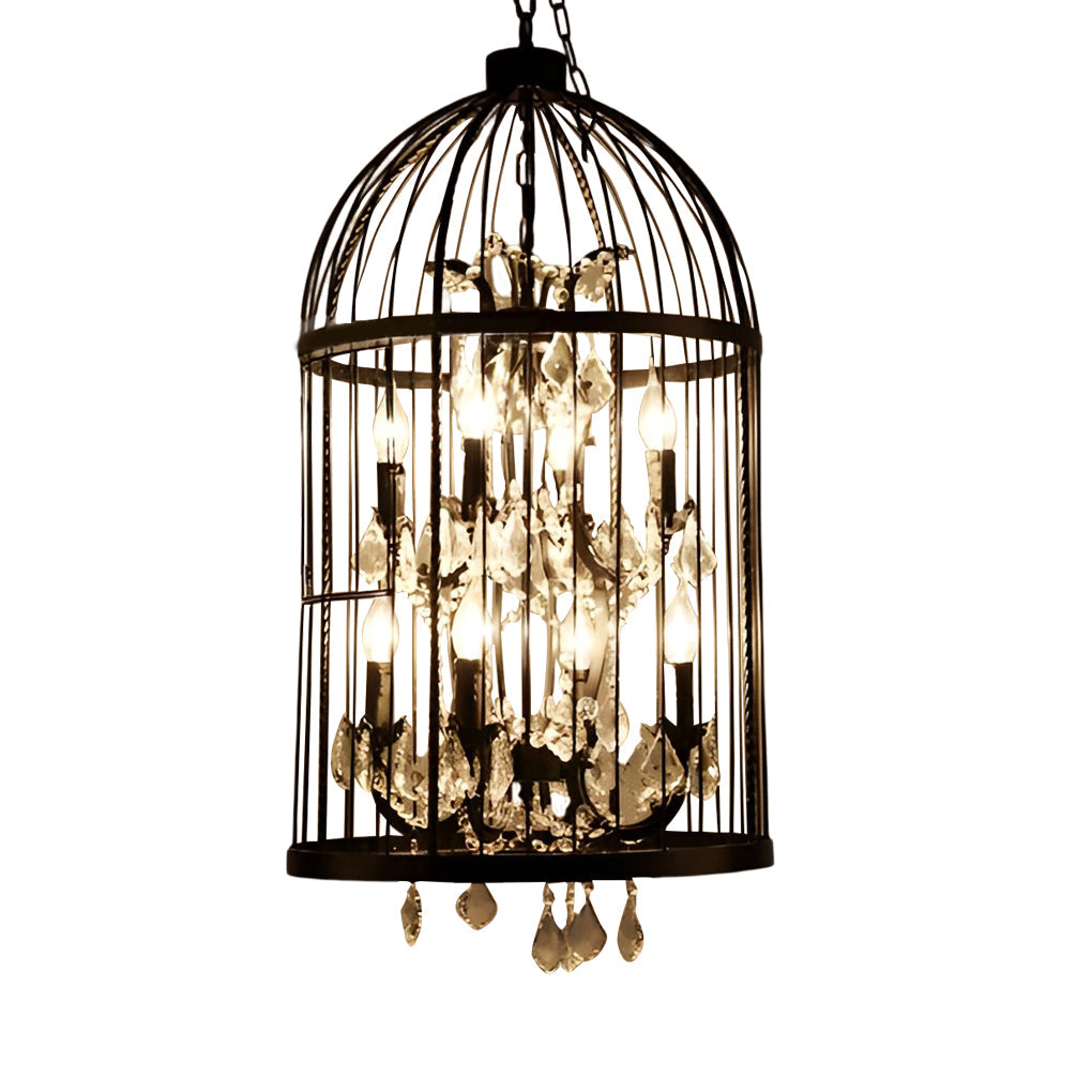 Birdcage Candle Chandelier with Crystals, Rustic Iron Ceiling Light 11