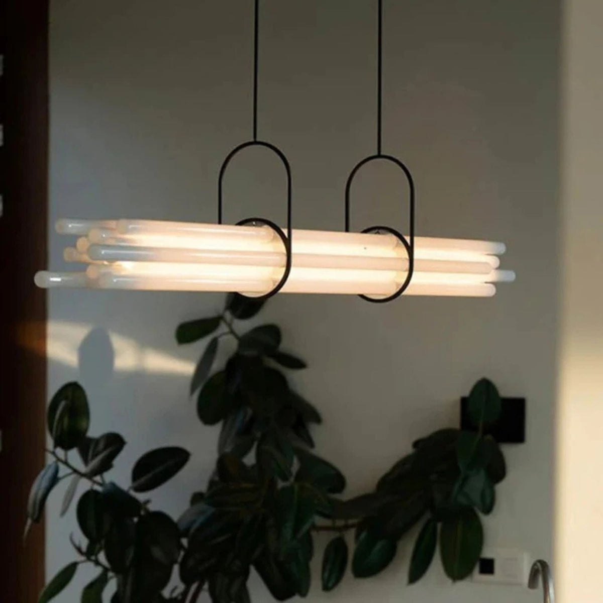 Slim Glass and Aluminum Linear Pendant, Long Office Bar