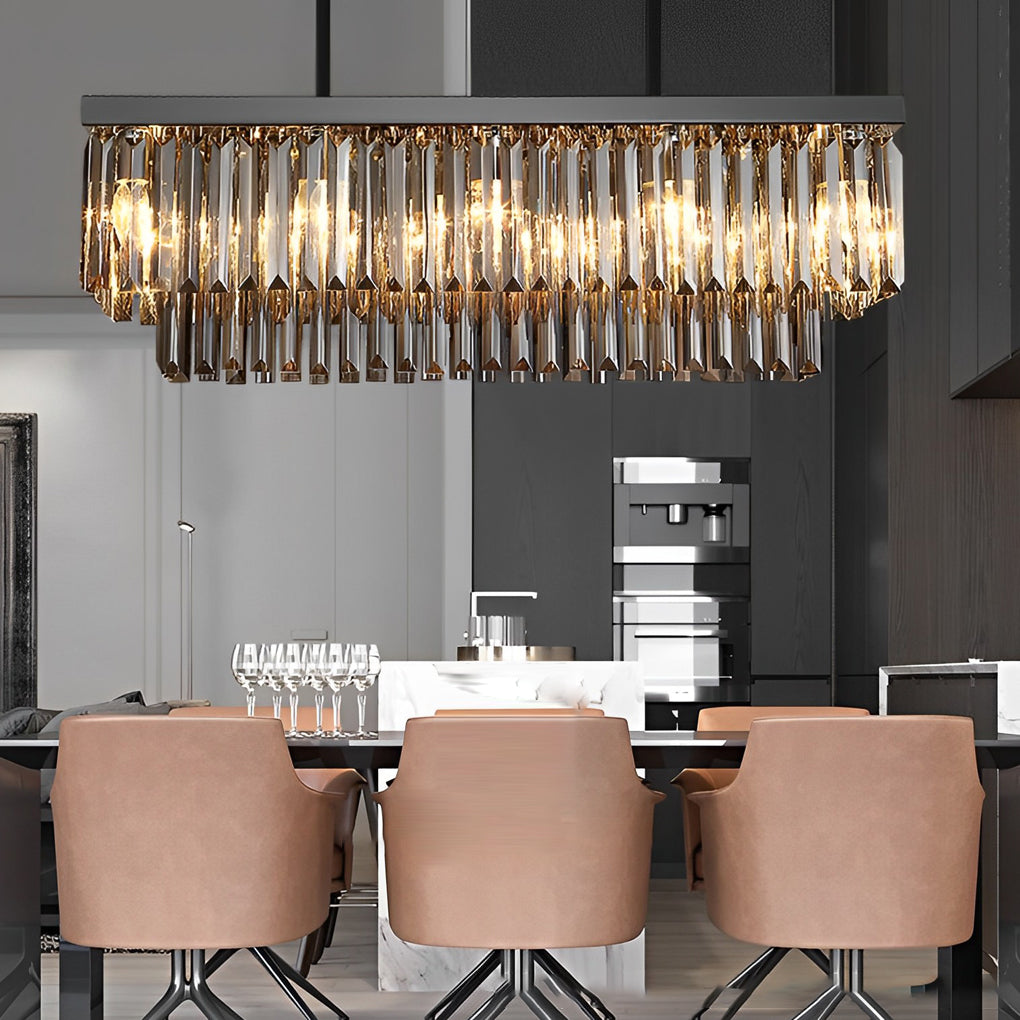 Smoke Gray Crystal Linear Chandelier, Modern Rectangular Island Light 6