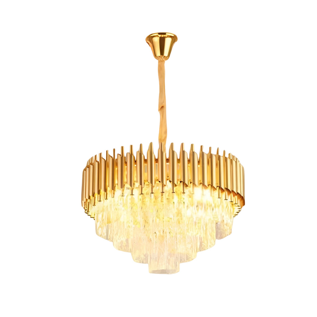 Fluted Crown Crystal Chandelier, Tiered Iron Ceiling Light 11