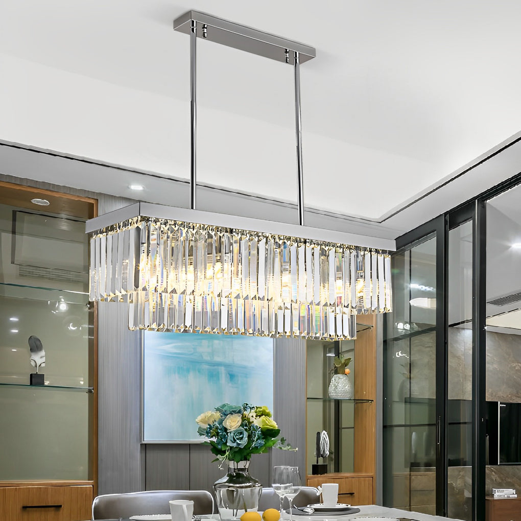 Tiered Prism Crystal Chandelier, Silver Steel Linear Dining Light 4