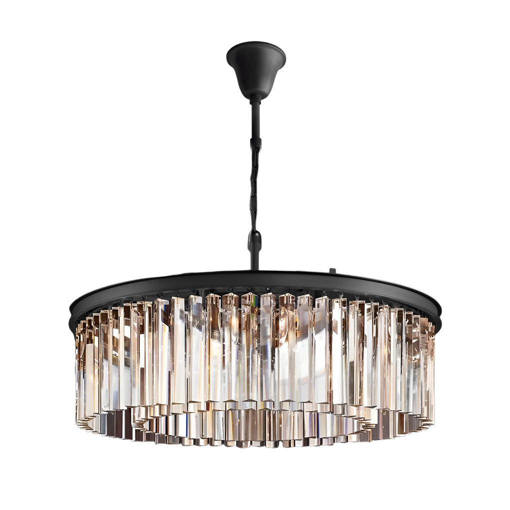 Prism Rod K9 Crystal Ring Chandelier, Black Metal Ceiling Light 8