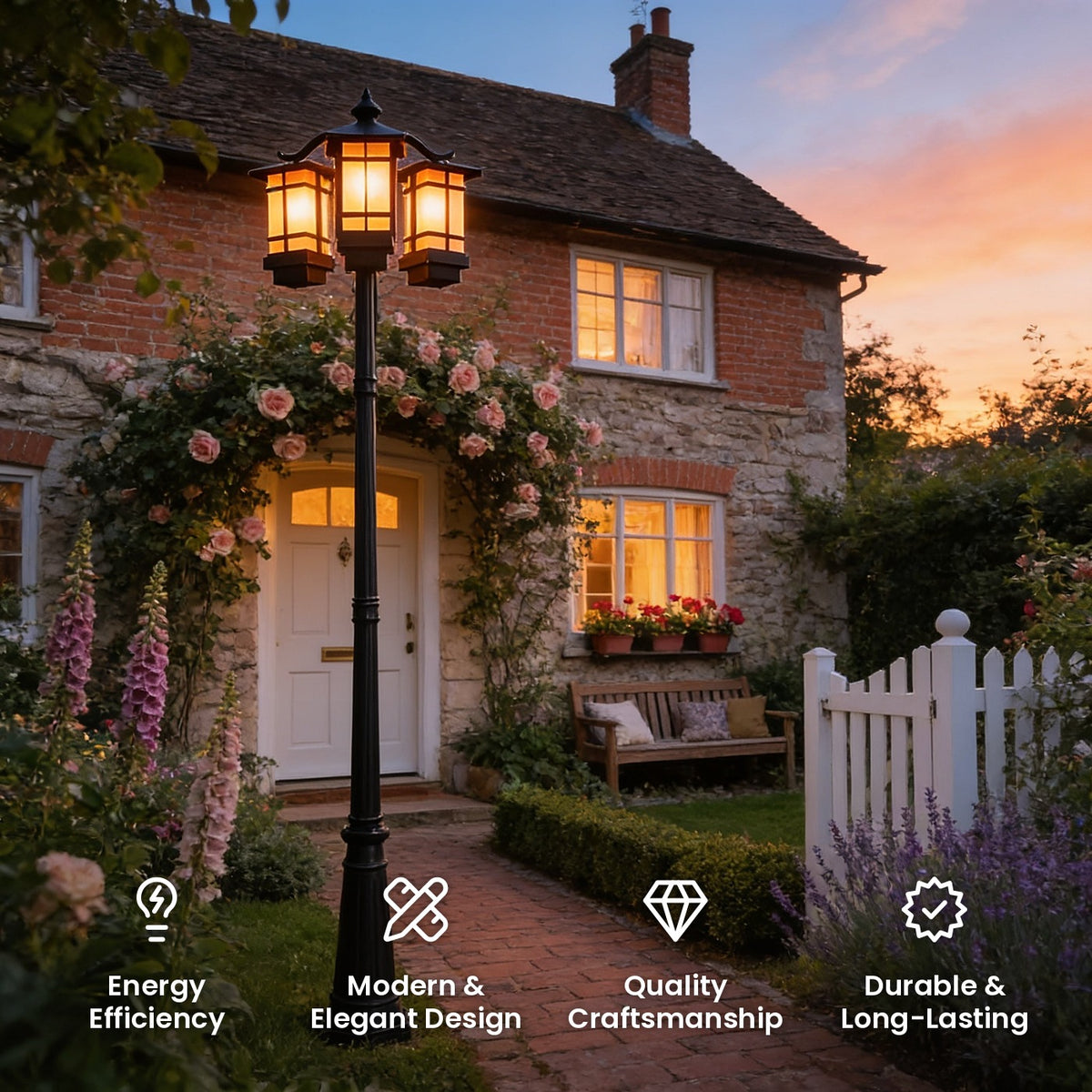 Twin Head Post Light: energy efficiency, modern and elegant design, quality craftsmanship, durable and long-lasting