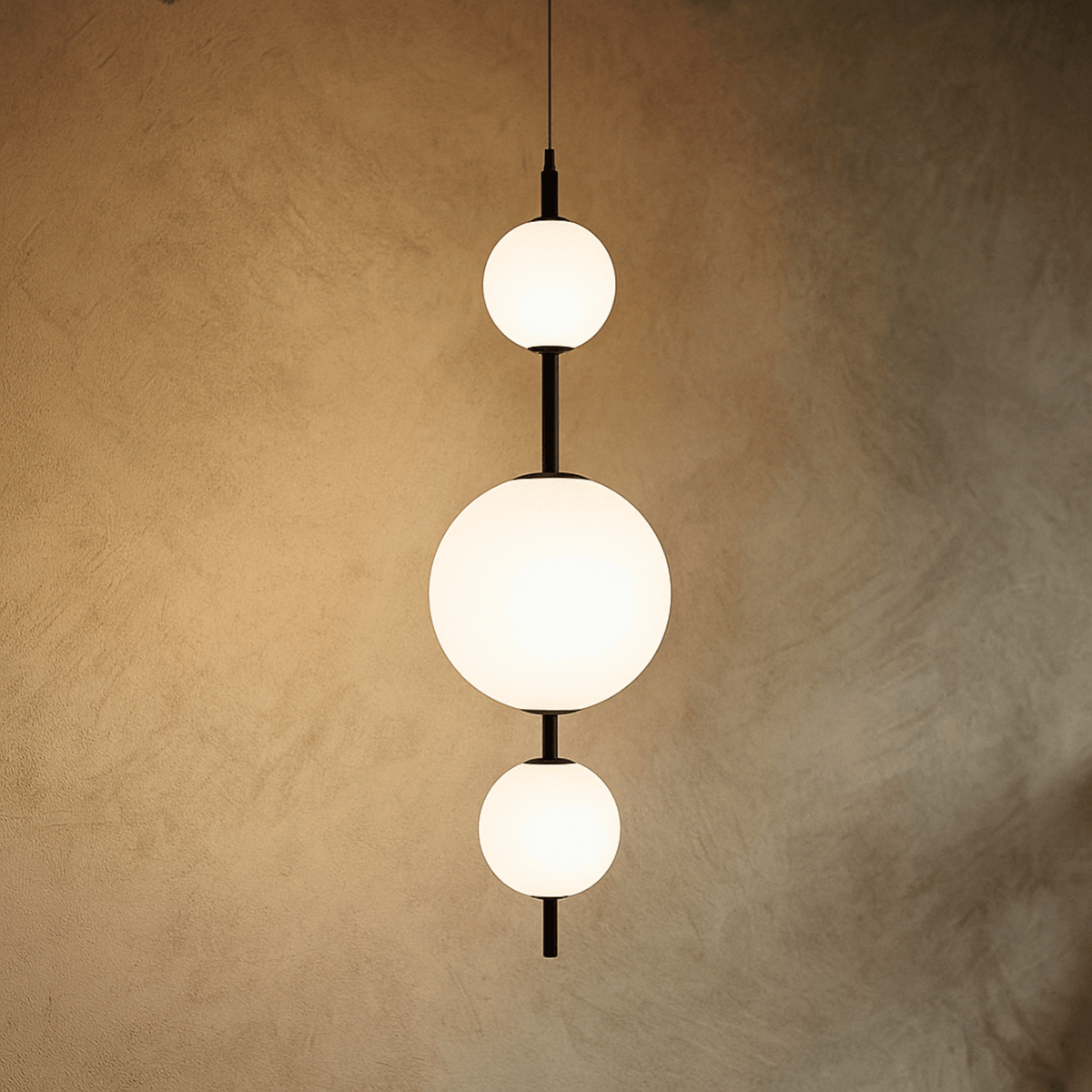 Frosted White Glass Globe Totem Pendant, Stacked Spheres