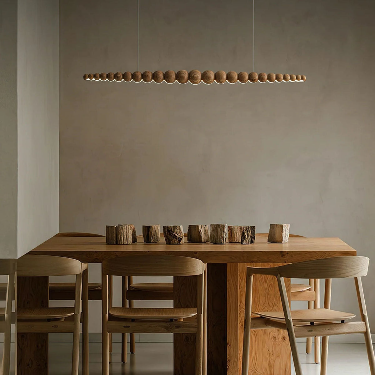 Light Wood Bead Linear LED Pendant, Scandinavian Island