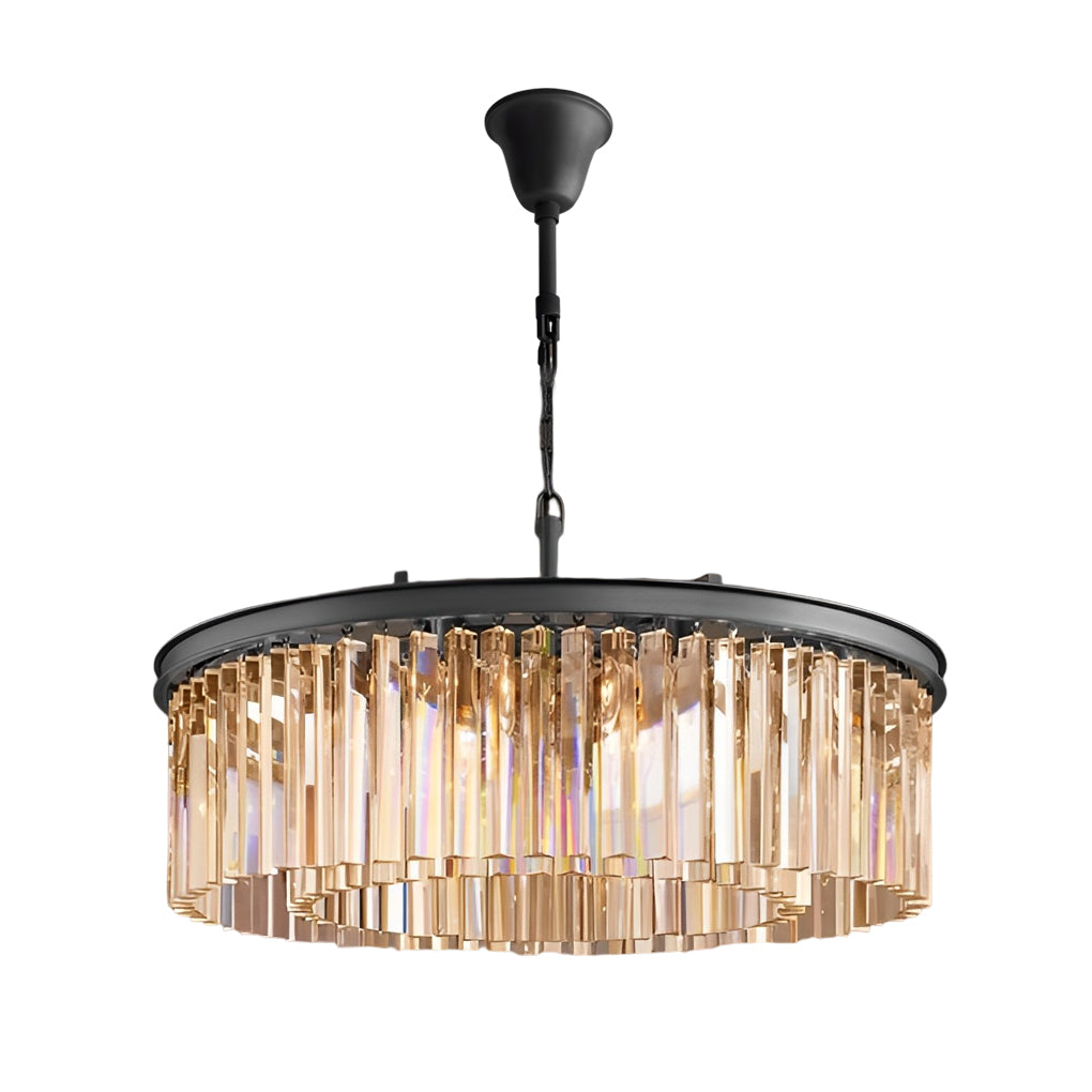 Prism Rod K9 Crystal Ring Chandelier, Black Metal Ceiling Light 9