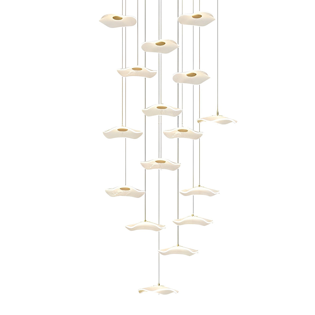 Lotus Leaf Acrylic Staircase Chandelier, Gold Iron Long Drop Light 11