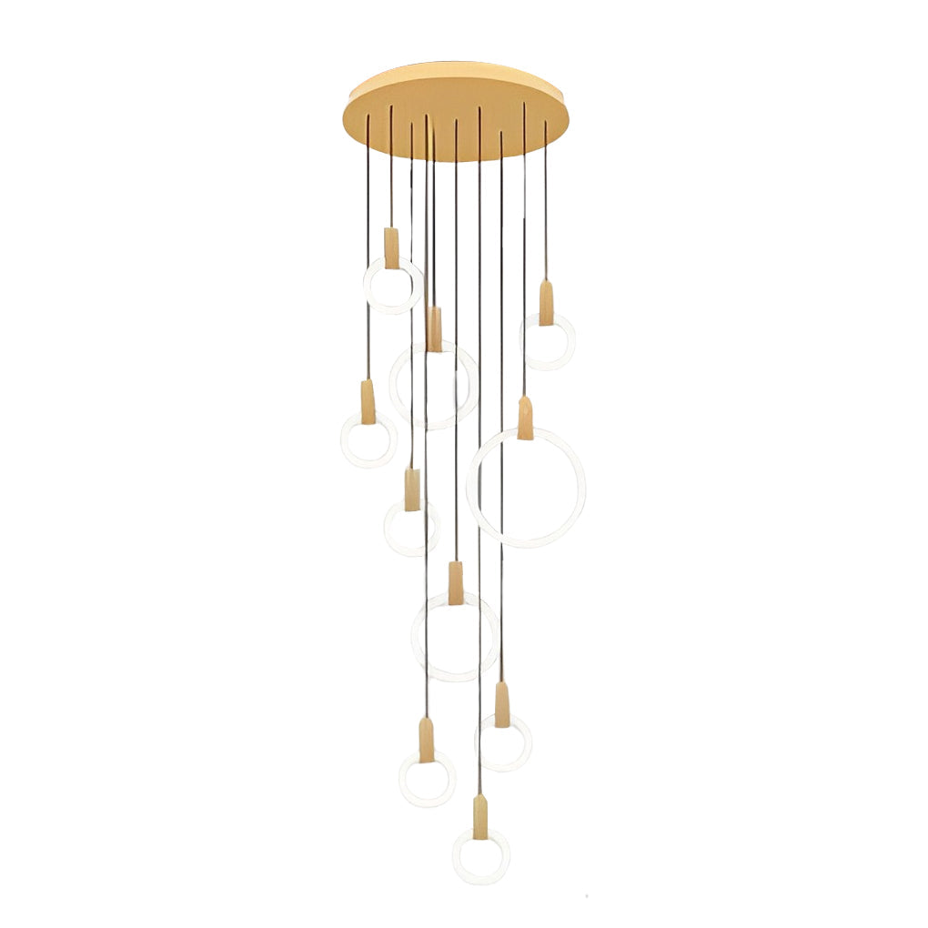 Floating Halo Rings Staircase Chandelier, Iron and Acrylic Light 9