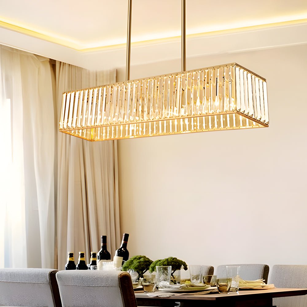 Prism Box Crystal Chandelier, Iron Rectangular Island Light 2