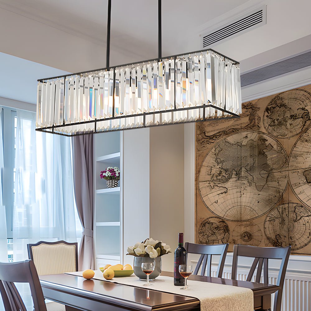 Prism Box Crystal Chandelier, Iron Rectangular Island Light
