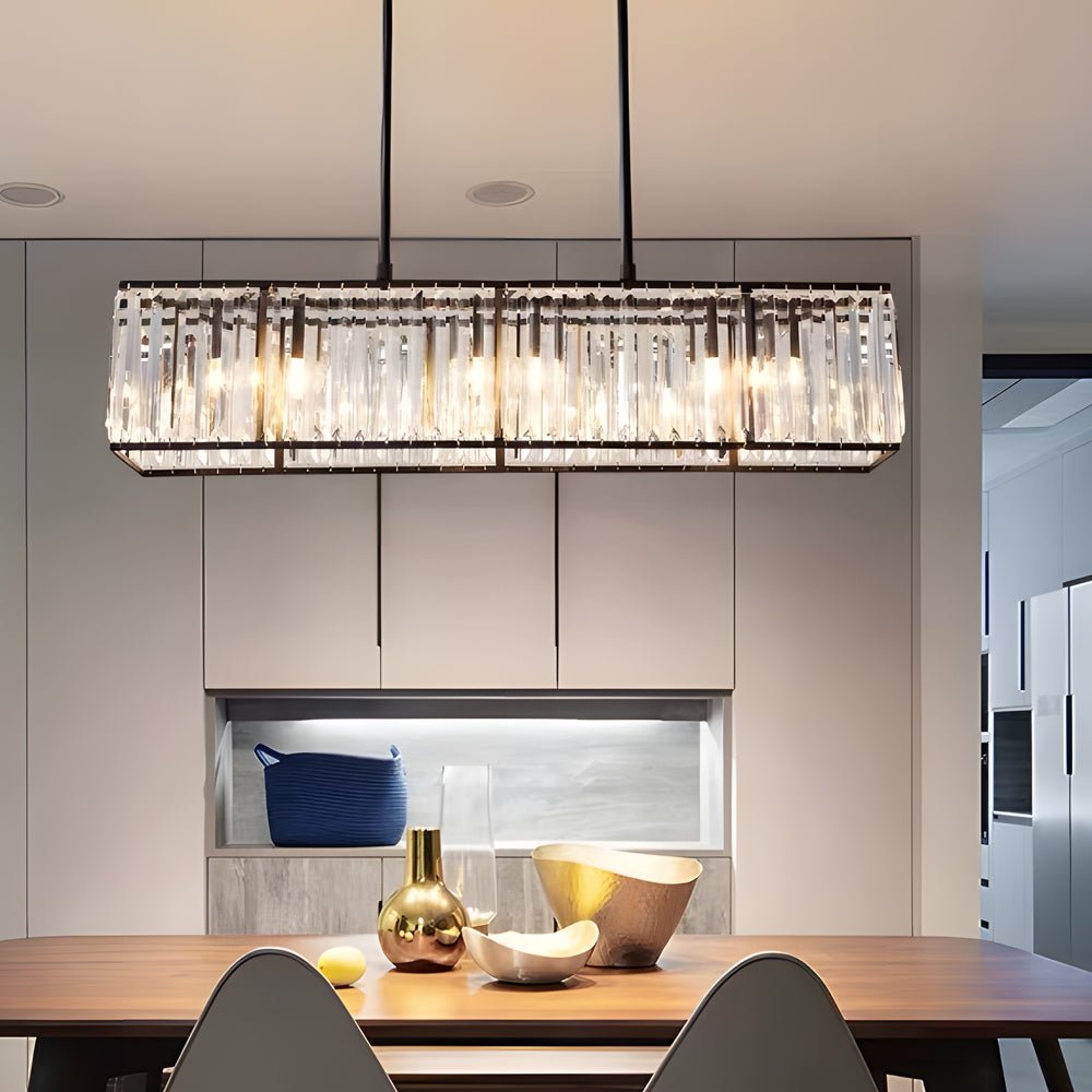 Prism Box Crystal Chandelier, Iron Rectangular Island Light 3