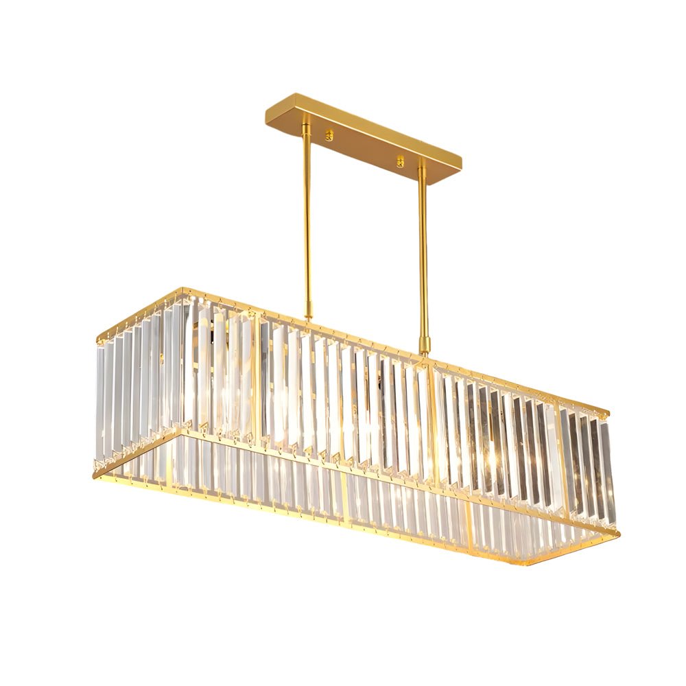 Prism Box Crystal Chandelier, Iron Rectangular Island Light 6