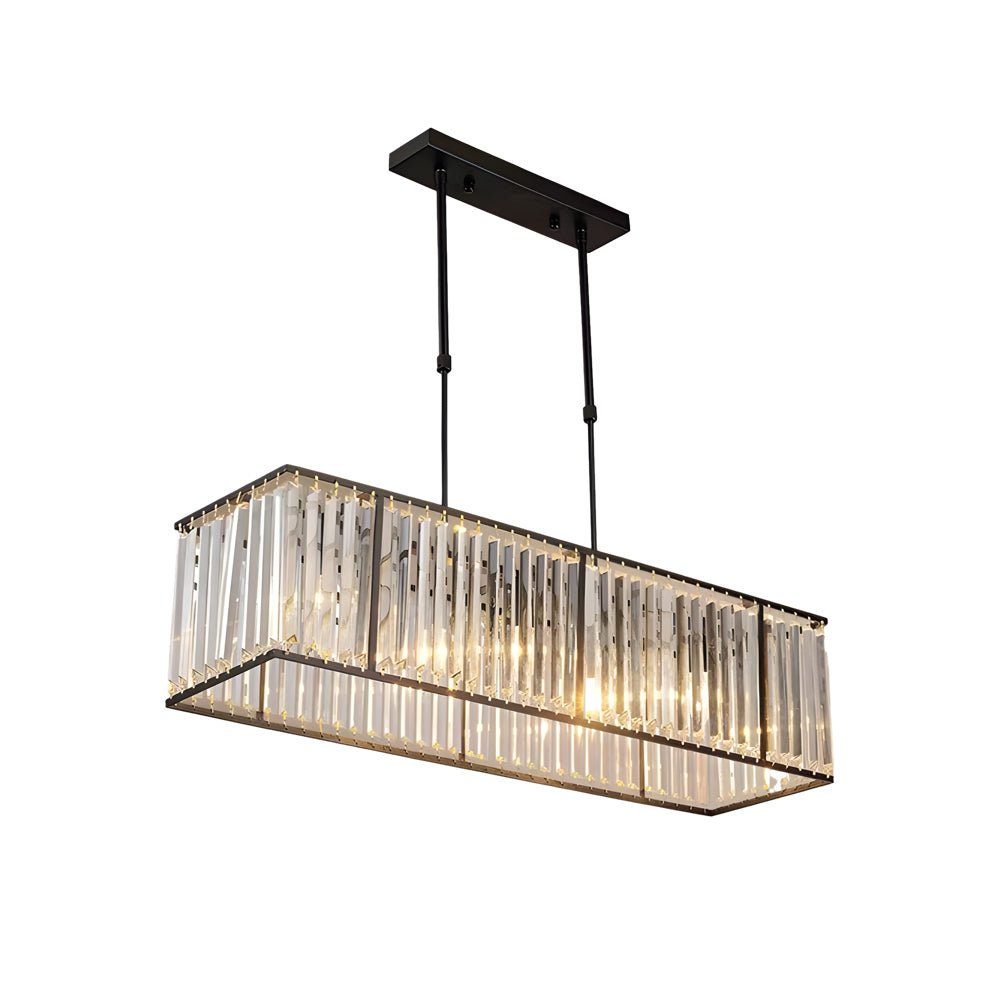 Prism Box Crystal Chandelier, Iron Rectangular Island Light 8