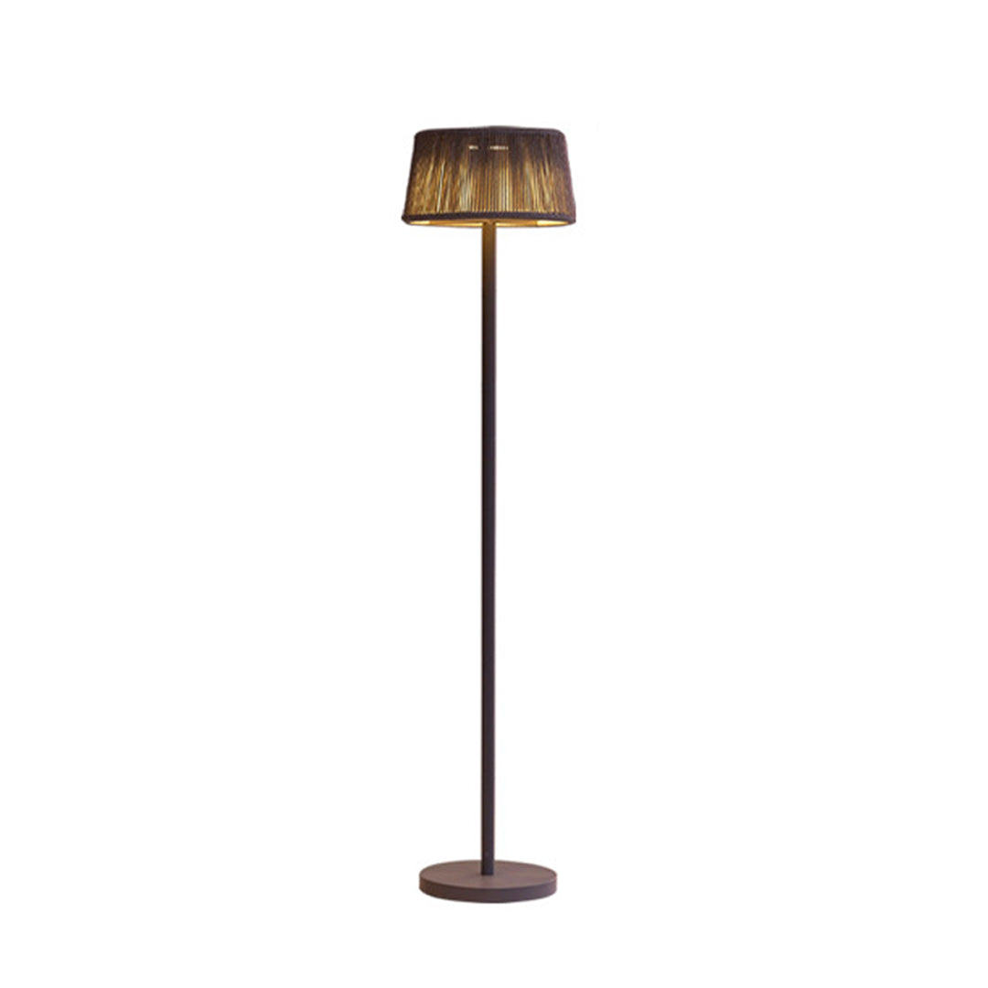 Woven Shade Patio Floor Lamp, Black Steel Outdoor Floor Lamp