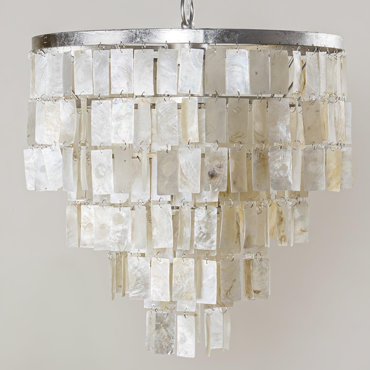 Natural Shell Tiered Chandelier, Coastal Round Pendant