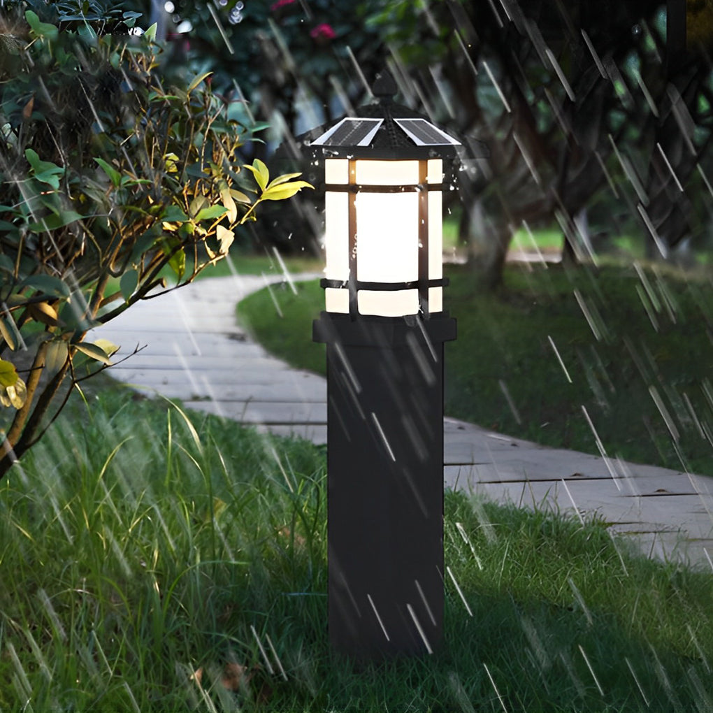 Pagoda Top Solar Bollard Light, Tiered Aluminum Garden Light, view 4
