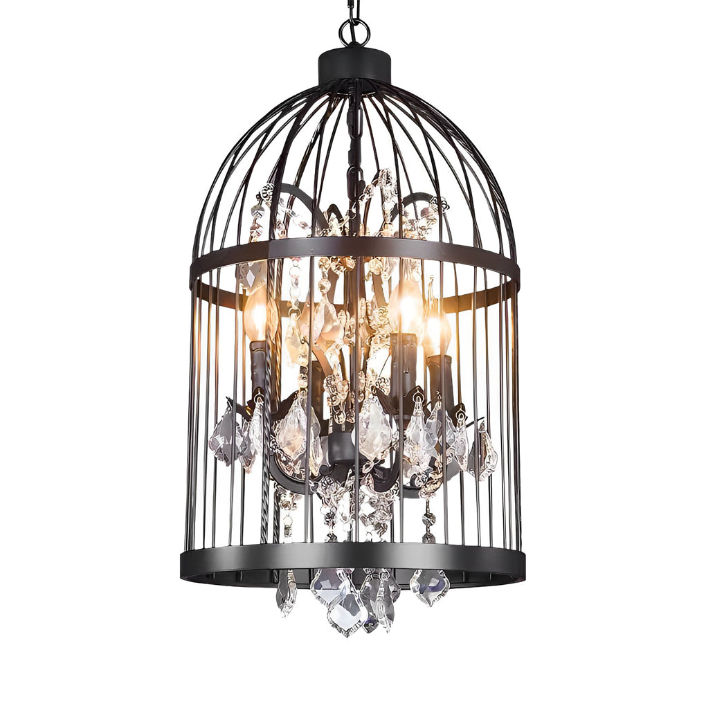 Birdcage Candle Chandelier with Crystals, Rustic Iron Ceiling Light 10