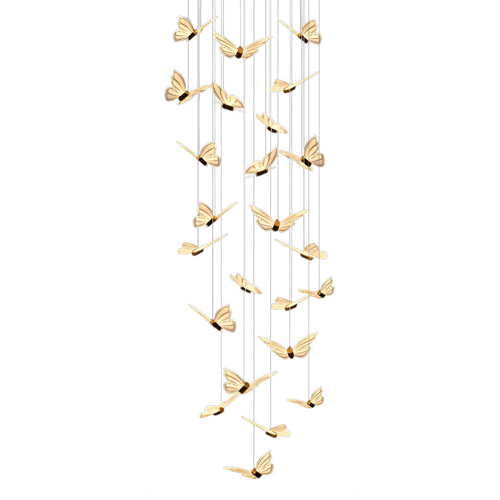 Butterfly Flight Staircase Chandelier, Black and Gold Long Drop Light 11