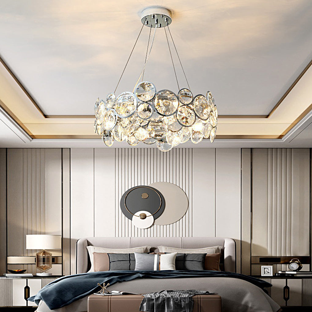 Crystal Bubble Ring Chandelier, Silver Stainless Steel Ceiling Light 4
