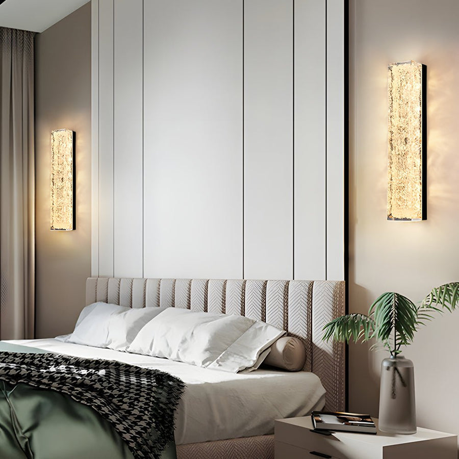 Ice Resin Wall Sconce, Brass Frame Rectangular Wall Light