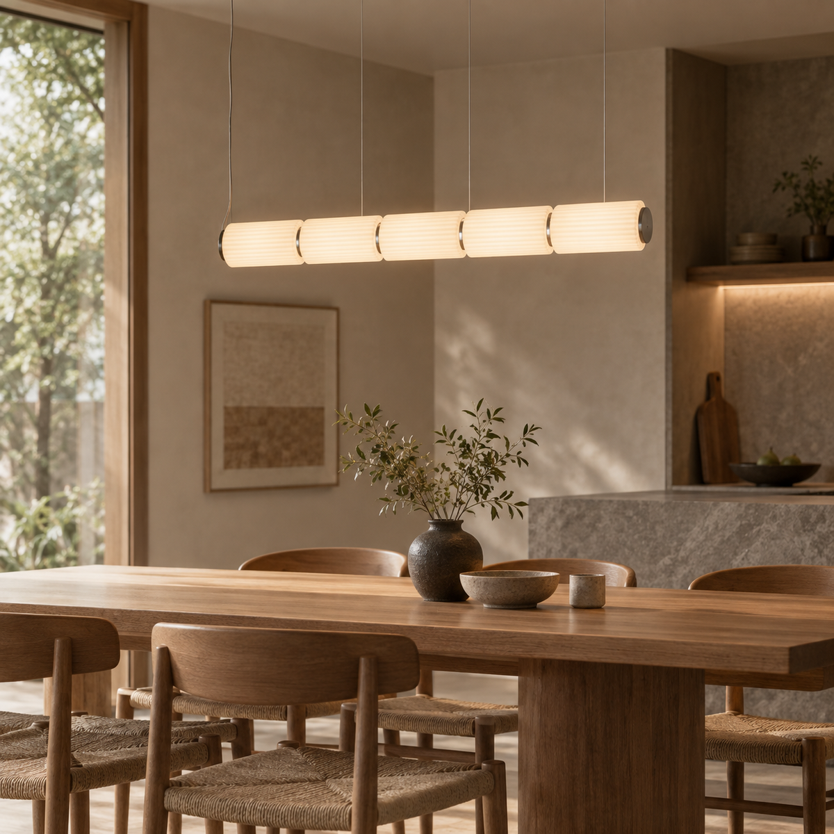 Fluted Glass Linear Pendant Light, Italian Style Island