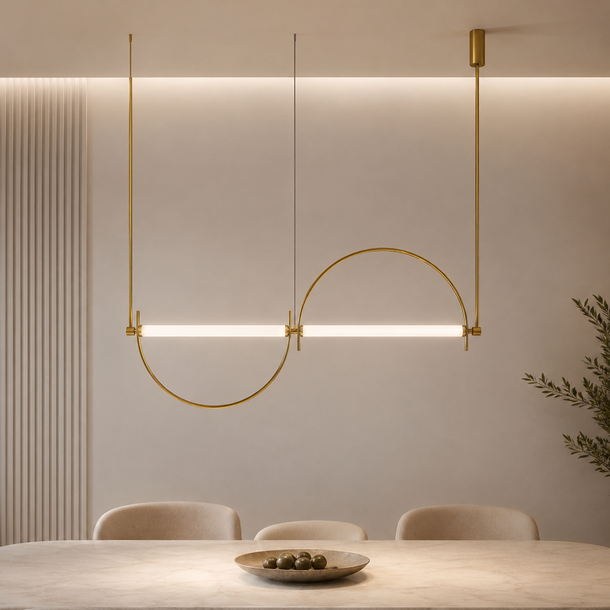Gold Loop Linear LED Pendant, Extra Long Sculptural Light