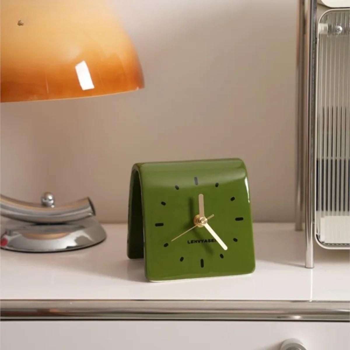 Ceramic Desk Clock, Silent Minimalist Square Table Clock
