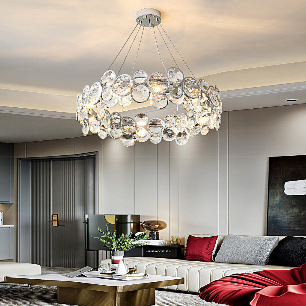 Crystal Bubble Ring Chandelier, Silver Stainless Steel Ceiling Light 2