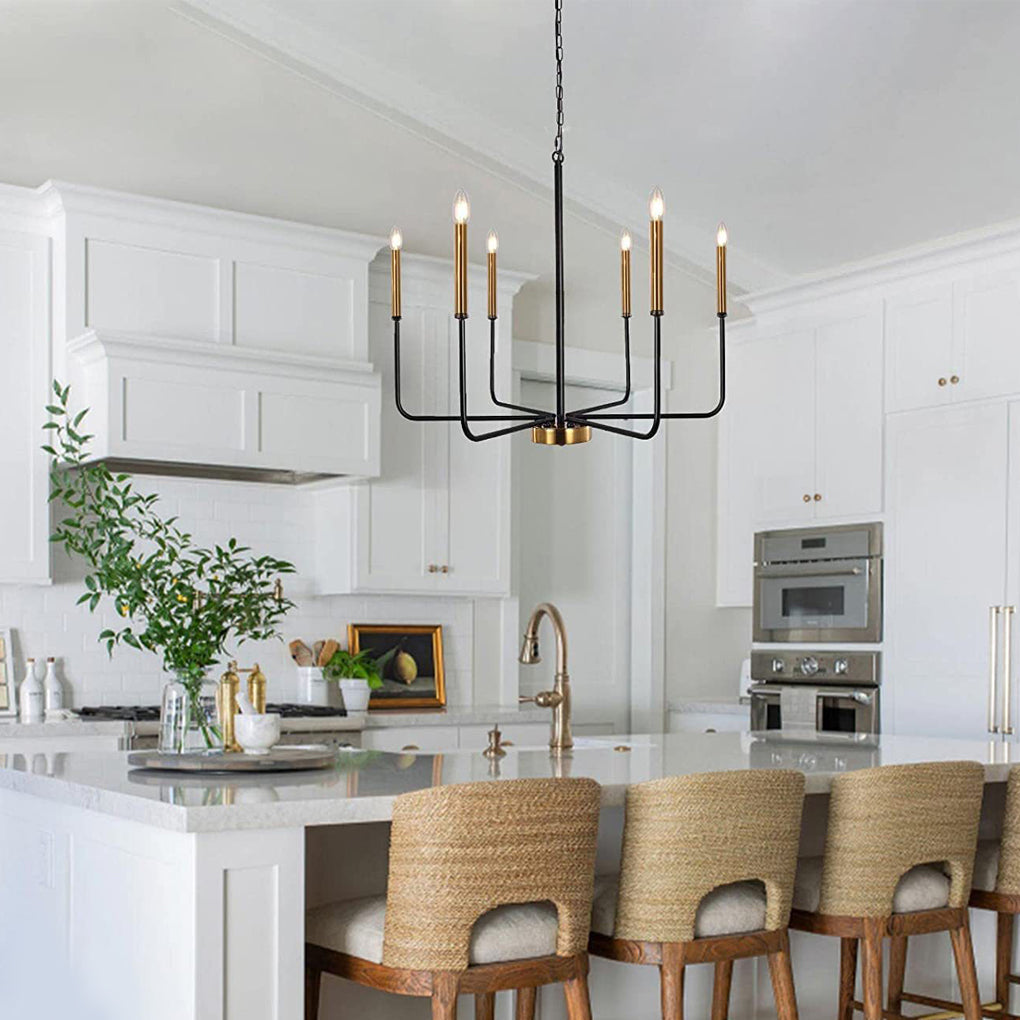 Slim Taper Candle Chandelier, Black Iron Farmhouse Ceiling Light 2
