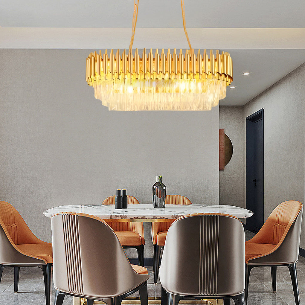 Fluted Crown Crystal Chandelier, Tiered Iron Ceiling Light 6