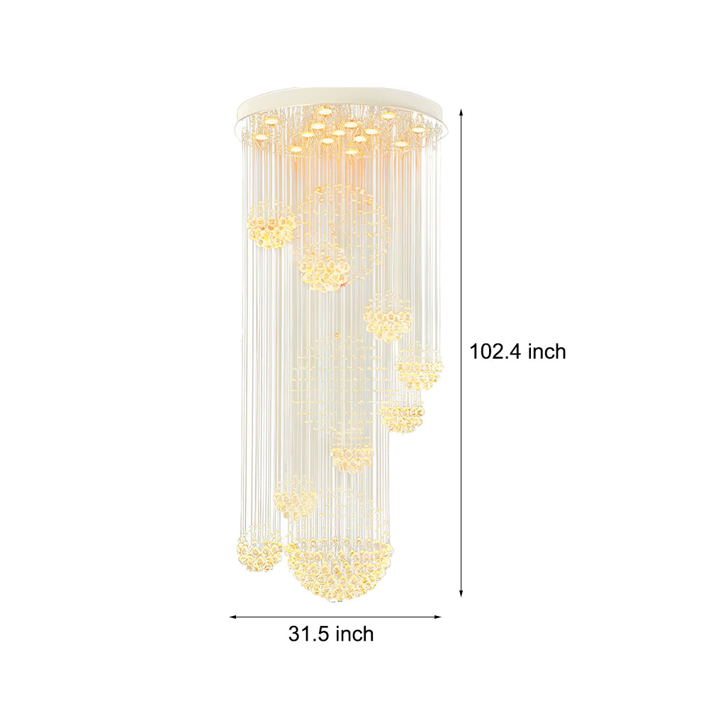 Raindrop Sphere Spiral Staircase Chandelier, Crystal Long Drop Light