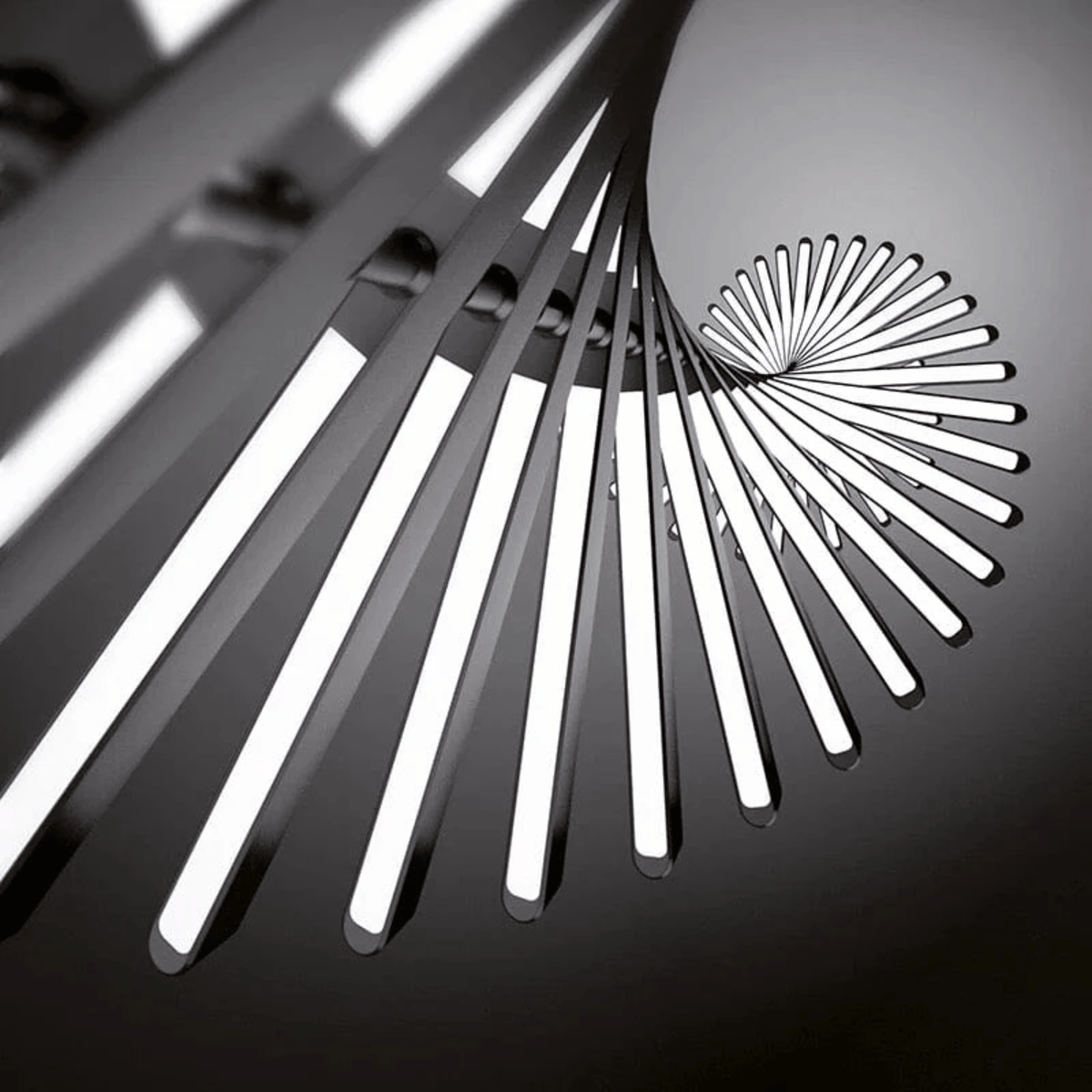 Black Rotating Bar LED Chandelier, Sculptural Linear