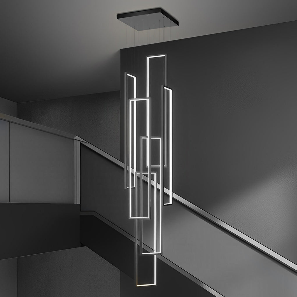 Rectangular Frame Stair Chandelier, Black Aluminum LED