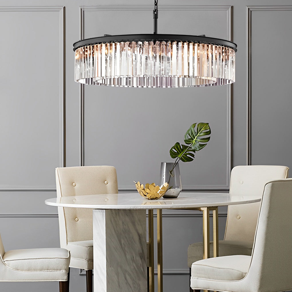 Prism Rod K9 Crystal Ring Chandelier, Black Metal Ceiling Light 2