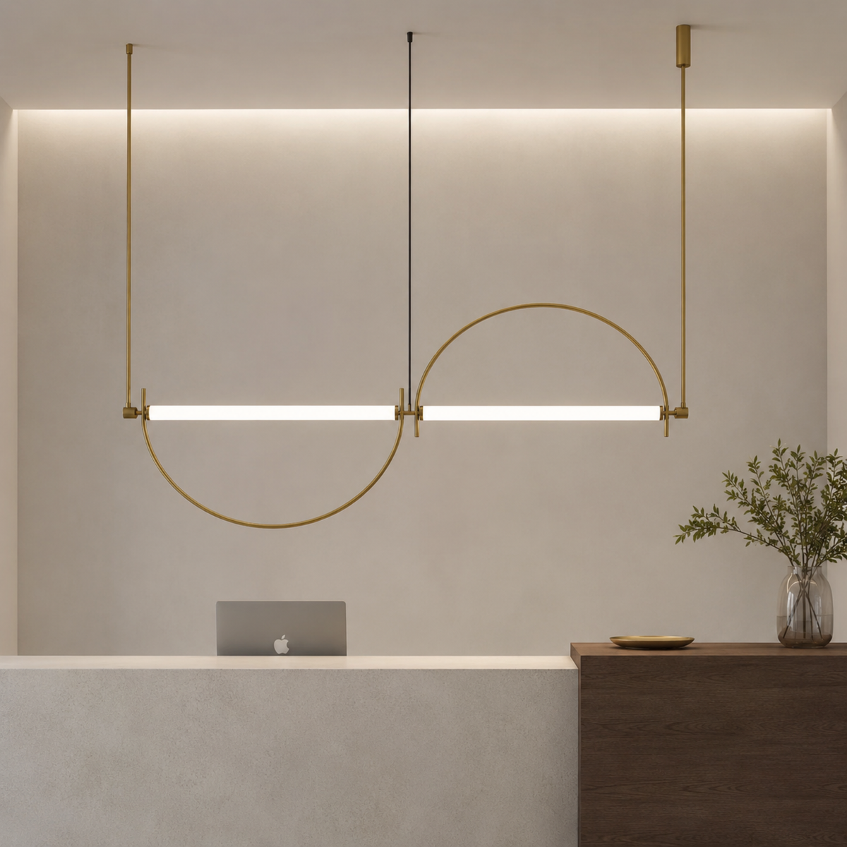 Gold Loop Linear LED Pendant, Extra Long Sculptural Light