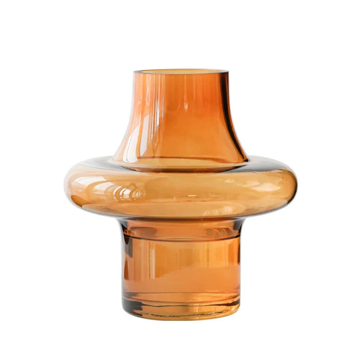 Amber Glass Ring Vase, Sculptural Geometric Tabletop Vase