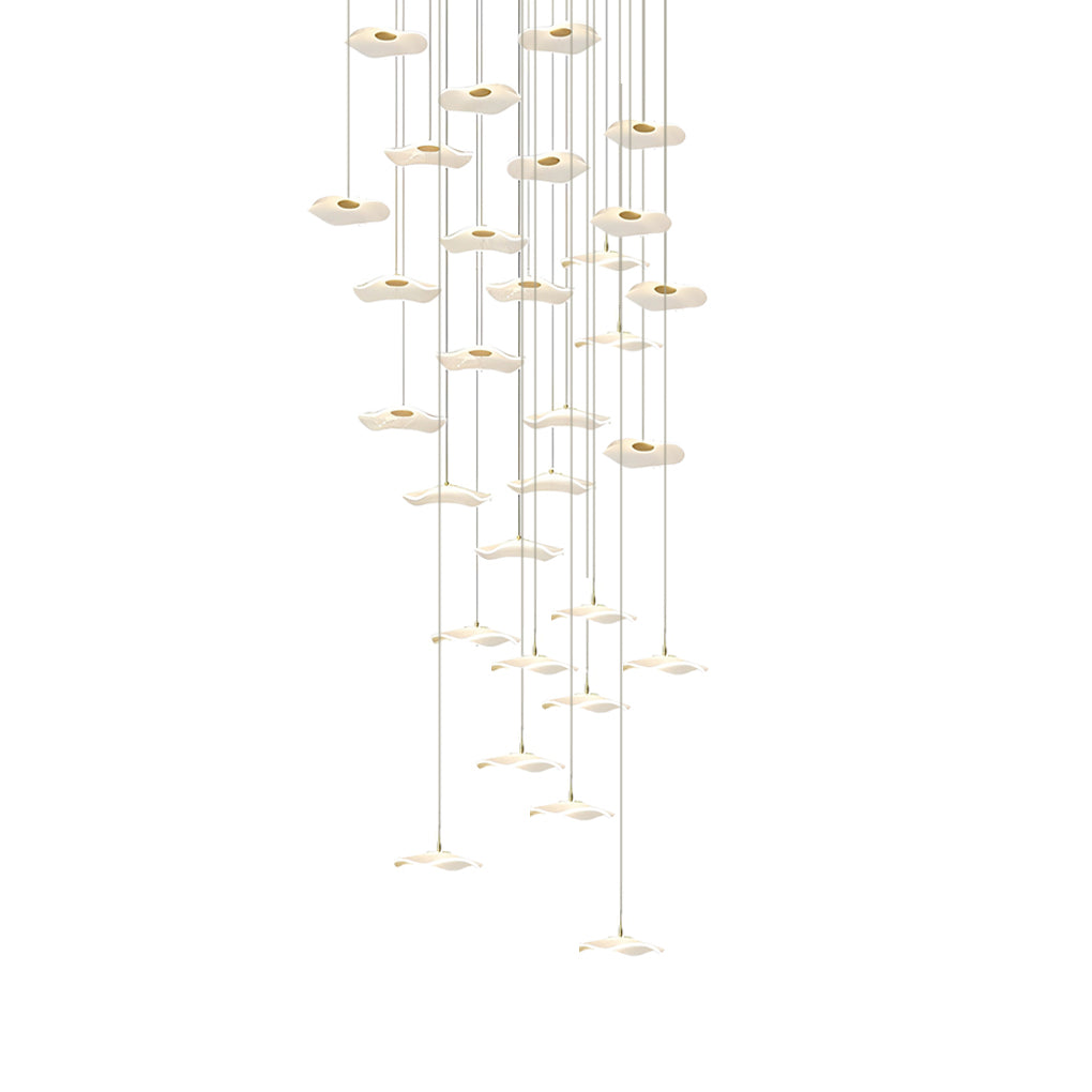 Lotus Leaf Acrylic Staircase Chandelier, Gold Iron Long Drop Light 14