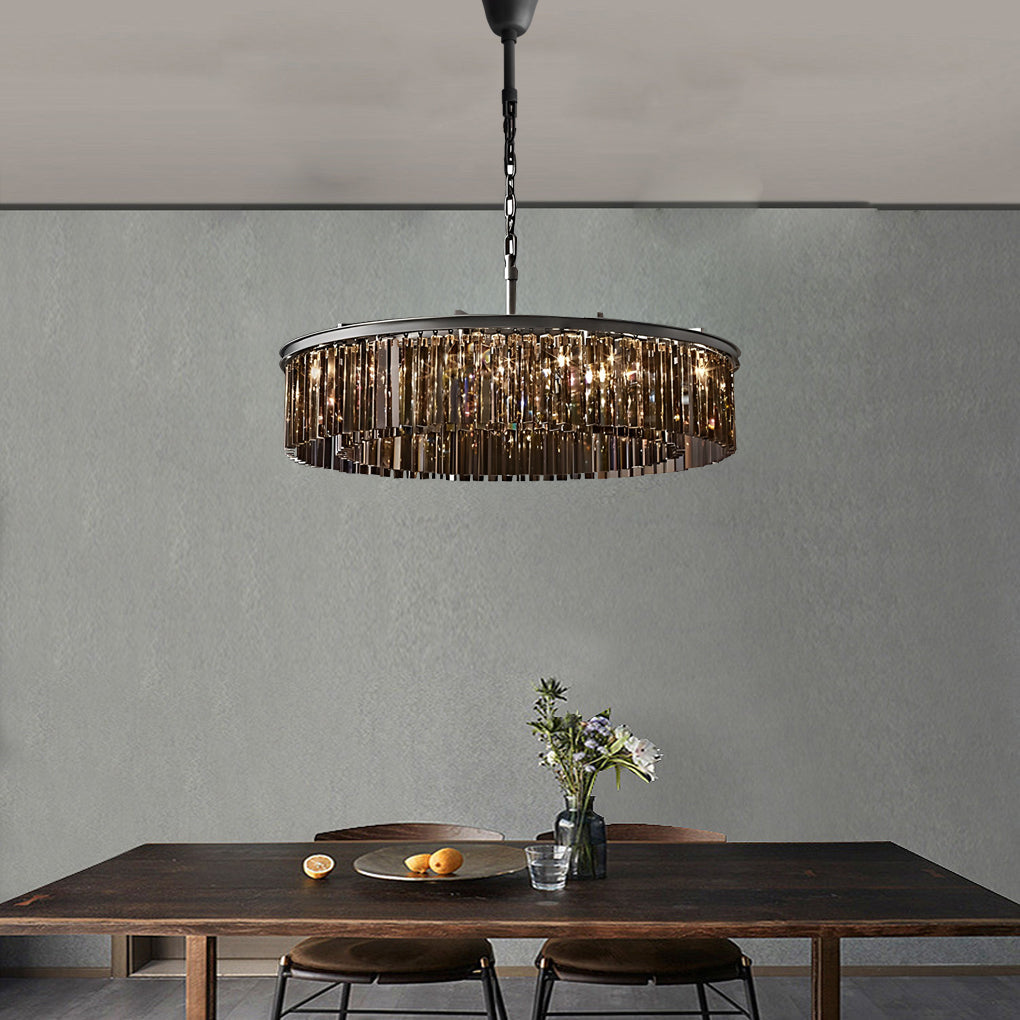 Prism Rod K9 Crystal Ring Chandelier, Black Metal Ceiling Light 3