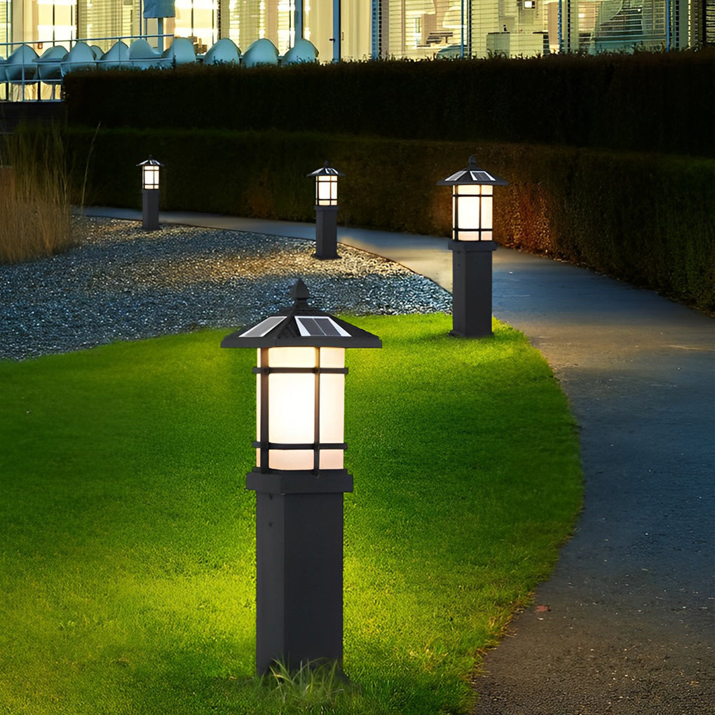 Pagoda Top Solar Bollard Light, Tiered Aluminum Garden Light, view 6