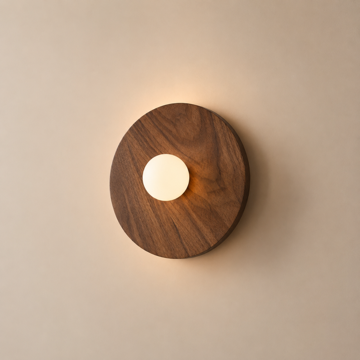 Solid Walnut Wood Wall Sconce with Glass Globe, Nordic