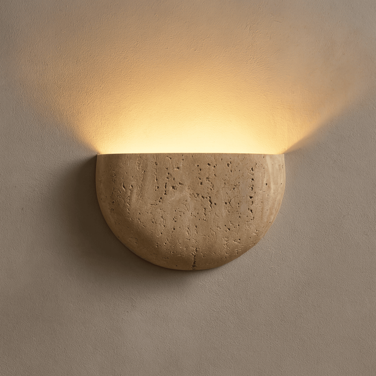 Natural Travertine Stone Wall Sconce, Wabi Sabi Light