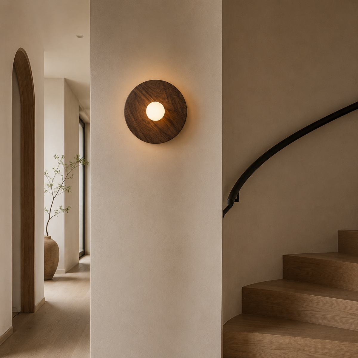 Solid Walnut Wood Wall Sconce with Glass Globe, Nordic