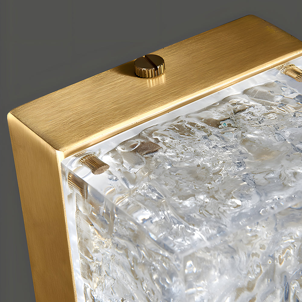 Ice Resin Wall Sconce, Brass Frame Rectangular Wall Light