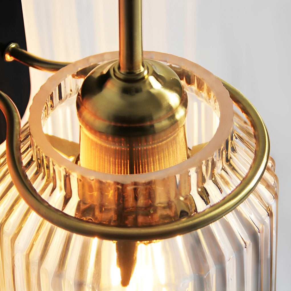 Ribbed Glass Jar Wall Sconce, Gold and Black Wall Light