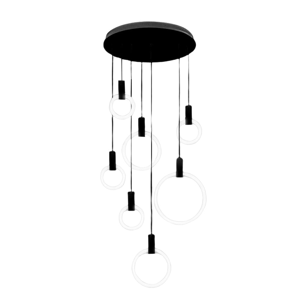 Floating Halo Rings Staircase Chandelier, Iron and Acrylic Light 13