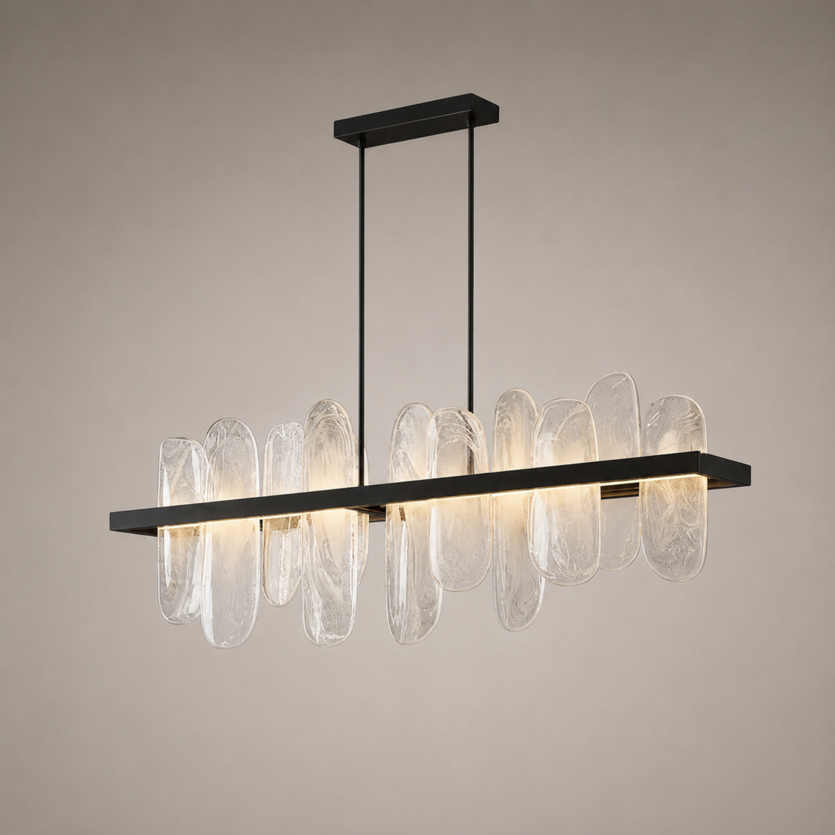 Melted Glass Linear Chandelier, Copper Frame LED