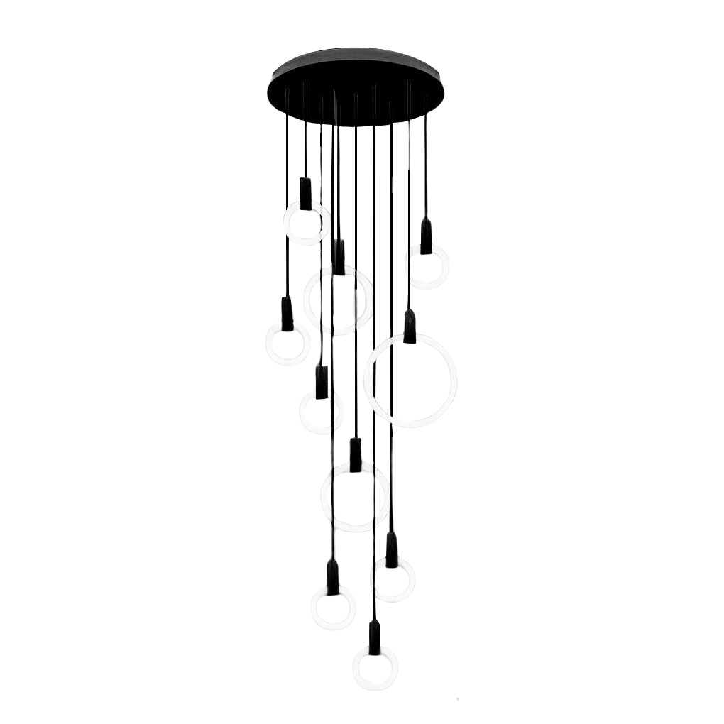 Floating Halo Rings Staircase Chandelier, Iron and Acrylic Light 14